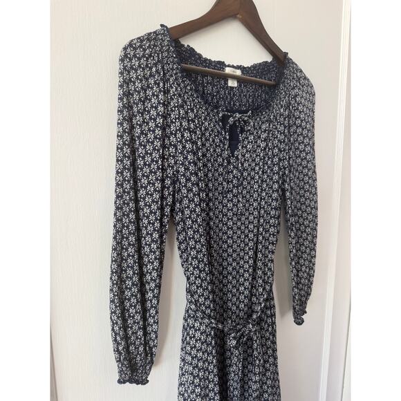 Caslon Navy Blue Ditsy Floral Midi 3/4 Sleeve Belted Dress Size X Small - Picture 10 of 11